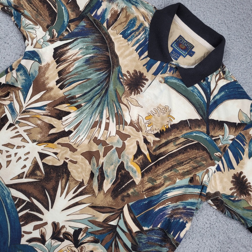 Chaps Ralph Lauren XL Mens Vintage 90s Floral Polo Shirt‎ Short Sleeve Tropical